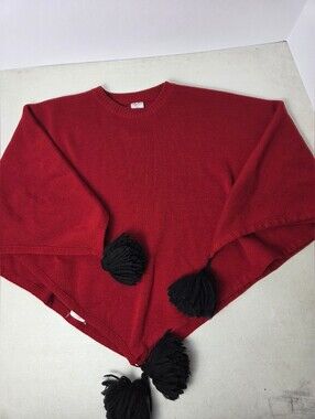 Sonia Rykiel Kids Poncho Pom Pom Red Size 60 Sweater Cape